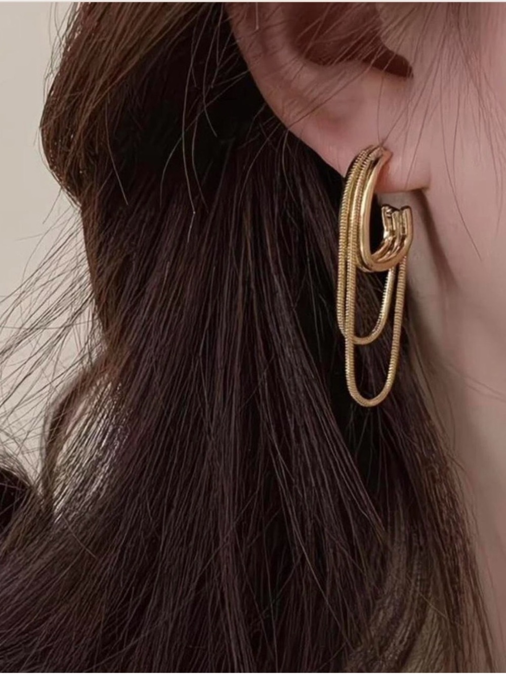 Gold Multi Snake Chain Huggie Hoop C Earrings - Women Jewelry